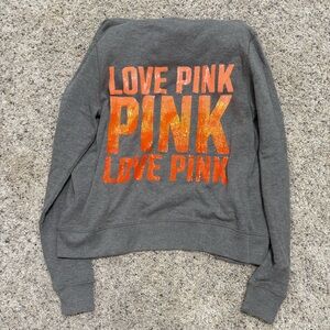PINK Victoria's Secret Gray Jacket with Orange Sequin Text
